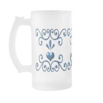 Scrolled Hearts large frosted glass mug rich blue mugs
