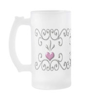 Scrolled Hearts pink large Frosted Glass Mug mugs