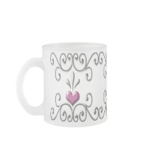 Scrolled Hearts pink small Frosted Glass Mug mugs