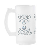 Scrolled Hearts soft blue large Frosted Glass Mug mugs
