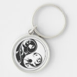 Scrolling Yin & Yang (black) Key Chain