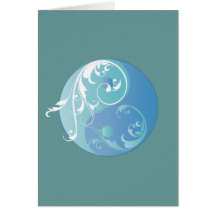 Scrolling Yin & Yang (Earth blues) Greeting Cards
