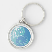 Scrolling Yin & Yang (Earth blues) Keychains