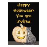 Scrufty Kitty & Smiling Jack-o-Lantern Halloween Personalized Invitations