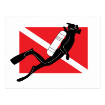 SCUBA Dive Flag With Male SCUBA Diver Post Cards
