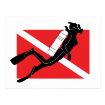 SCUBA Diver Down Flag With Female Diver Postcard