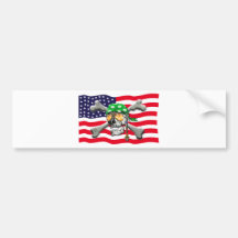 scull cross bones USA American Pirate Bumper Sticker