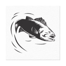 sea bass jumping retro stretched canvas prints