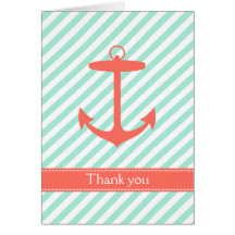 Sea Foam and Coral Anchor Silhouette Thank You Greeting Cards