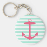 Sea Foam Green and Pink Anchor Keychain