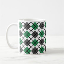 Sea Green, Black, Grey on White Argyle Print Mug