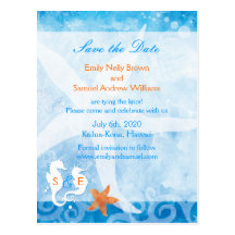 Sea Horse Beach Themed Save the Date Postcards