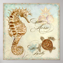 Sea Horse, Sea Turtle Coastal Beach - Fine Art