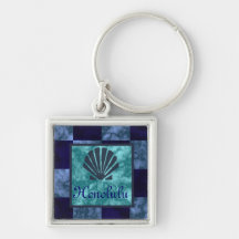 Sea Shell Chequered Baby Blue, Blue, and Navy Hono Keychain