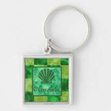 Sea Shell Chequered Lime Green, Hunter Green, Aqua Keychains