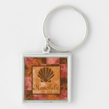 Sea Shell Chequered Orange, Red, and Brown Honolul Keychain