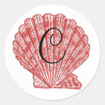Sea Shell Monogram Initial Wedding Stickers
