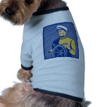 Sea ship captain at the helm steering wheel doggie tee