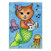 Sea Songs - Cute Little Mermaid Cat Card