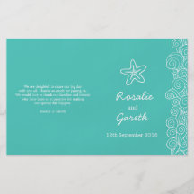 Sea star & swirls teal green wedding programme personalized flyer