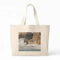 Sea storm in Camogli Tote Bags