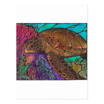 Sea Turtle Art...awesome stained glass style! Postcards