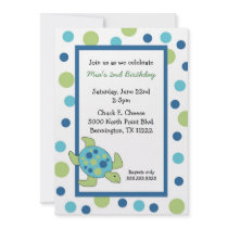 Sea Turtle Birthday Party Invite Blue Green Dots