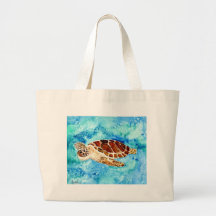 sea turtle marine sealife watercolor painting tote bags