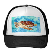 sea turtle marine sealife watercolor painting hat
