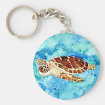 sea turtle marine sealife watercolor painting keychains