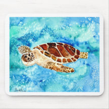 sea turtle marine sealife watercolor painting mousepad