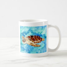 sea turtle marine sealife watercolor painting coffee mug