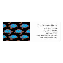 Sea Turtle Pattern Bright Blue on Black Business Card