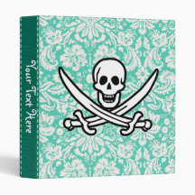 Seafoam Green Damask Jolly Roger Vinyl Binders
