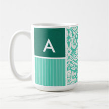 Seafoam Green Damask Pattern Coffee Mugs