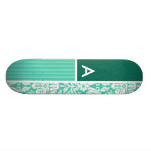Seafoam Green Damask Pattern Skate Board Deck