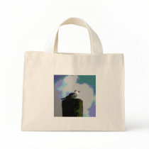 Seagull sitting on a dock posterized photograph bag