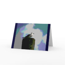 Seagull sitting on a dock posterized photograph cards