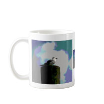 Seagull sitting on a dock posterized photograph mug
