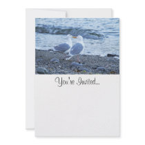 Seagulls Kissing on the Beach Photo Personalized Invites