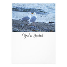 Seagulls Kissing on the Beach Photo Personalized Invites