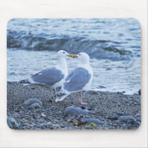 Seagulls Kissing on the Beach Photo Mousepads