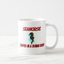 Seahorse trapped in a human body mug
