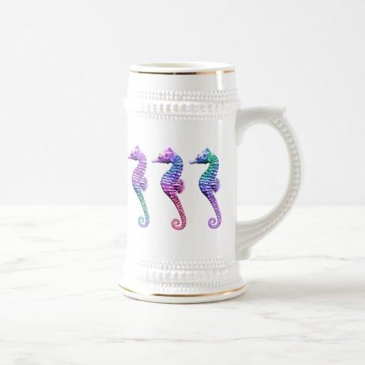 Seahorses in Blue Purple and Green Mugs