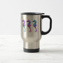 Seahorses in Blue Purple and Green Mugs