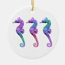 Seahorses in Blue Purple and Green Christmas Ornament