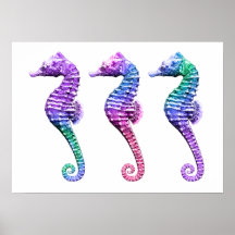 Seahorses in Blue Purple and Green Posters