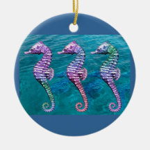 Seahorses on Ocean Background Ornament