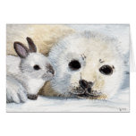 Seal Cub and White Rabbit Painting Note Card cards