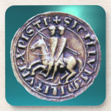 SEAL OF THE KNIGHTS TEMPLAR  gem blue Drink Coasters